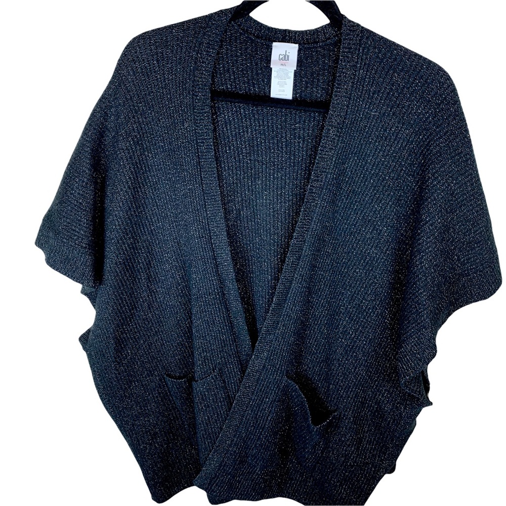 CAbi Luxury Poncho Wrap Cardigan Sweater Black Ribbed Glitter M/ L Style 4064 - Picture 3 of 11